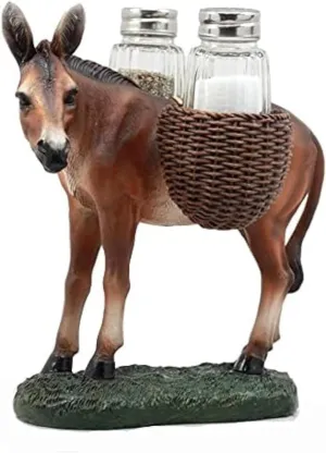 Ebros Rustic Animal Farm Mule Donkey Carrying Saddlebags Of Spice Figurine Salt Pepper Shakers Holder Kitchen Decor Centerpiece Farmers Animal Lovers