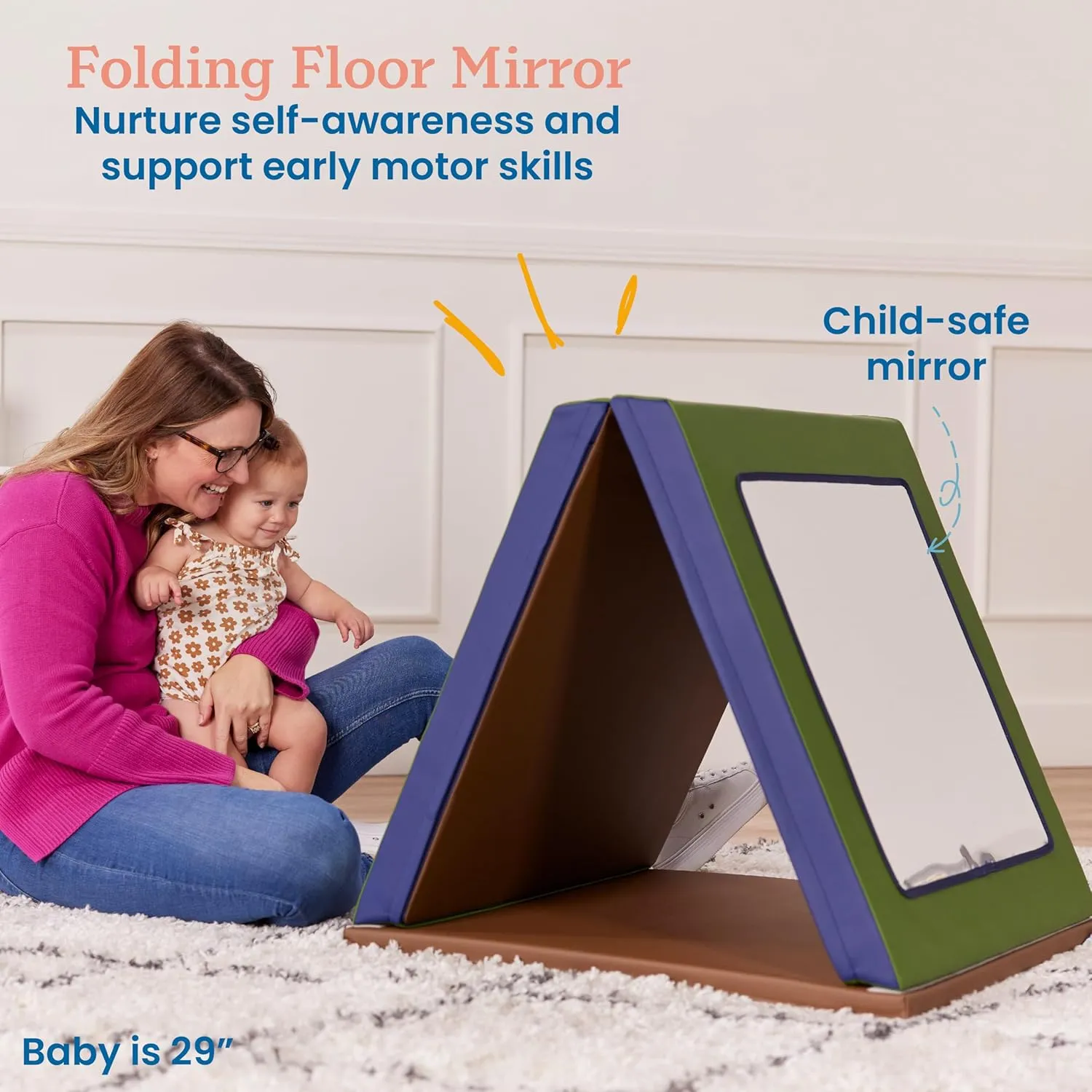 ECR4Kids SoftZone Folding Floor Mirror, Sensory Toy, Earthtone