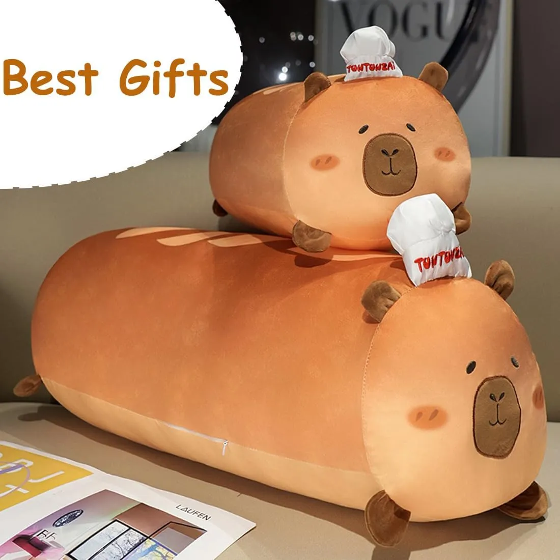 ELAINREN Soft Bread Capybara Stuffed Pillow,Long Toast Capybara Plush Toy Wearing Chef Hat,Kawaii Chef Capybara Plushies Cushion Decor Gifts/19.6''