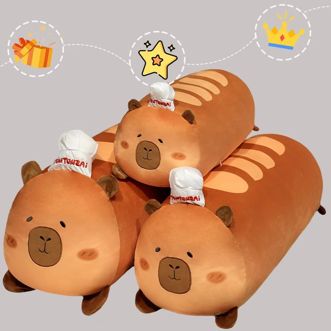 ELAINREN Soft Bread Capybara Stuffed Pillow,Long Toast Capybara Plush Toy Wearing Chef Hat,Kawaii Chef Capybara Plushies Cushion Decor Gifts/19.6''