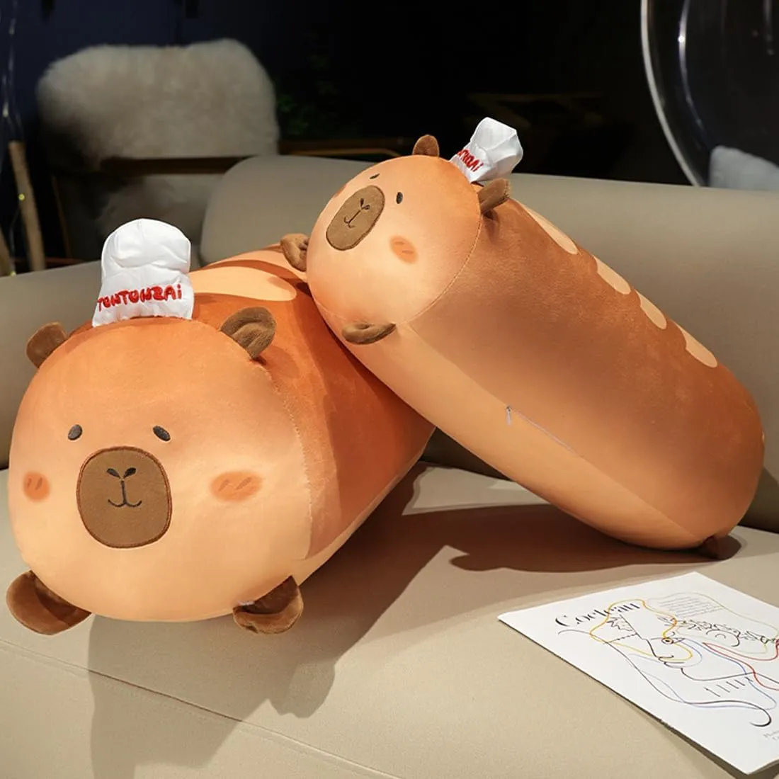 ELAINREN Soft Bread Capybara Stuffed Pillow,Long Toast Capybara Plush Toy Wearing Chef Hat,Kawaii Chef Capybara Plushies Cushion Decor Gifts/19.6''