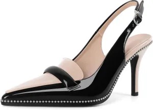 Eldof Pointed Toe Slingback Heels for Women Beaded Stiletto High Heel Women Pumps Shoes Dress 3.5 Inches in Multi Color