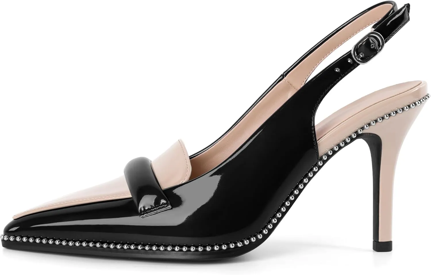 Eldof Pointed Toe Slingback Heels for Women Beaded Stiletto High Heel Women Pumps Shoes Dress 3.5 Inches in Multi Color