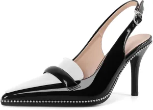 Eldof Pointed Toe Slingback Heels for Women Beaded Stiletto High Heel Women Pumps Shoes Dress 3.5 Inches in Multi Color