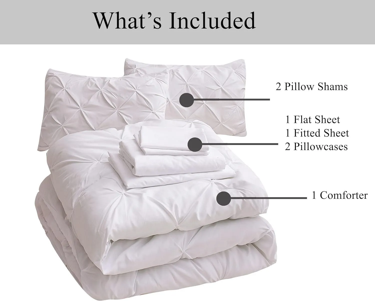 Emperor 7 Piece Pinch Pleated Bed in a Bag (20 inch Deep Pocket Sheet Set and 500GSM Comforter) 1000 Thread Count Egyptian Cotton Comforter Bedding Set - White