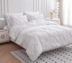 Emperor 7 Piece Pinch Pleated Bed in a Bag (20 inch Deep Pocket Sheet Set and 500GSM Comforter) 1000 Thread Count Egyptian Cotton Comforter Bedding Set - White