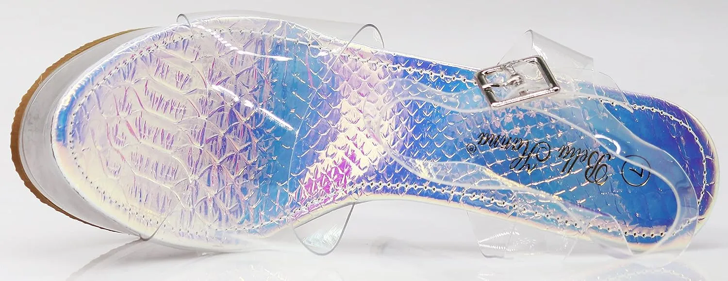 Enzo Romeo Women Clear High Heel Platform Wedge Pump Sandals