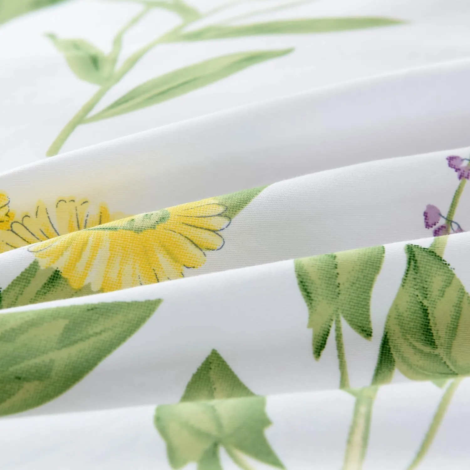FADFAY Farmhouse Premium Shabby Green Daisy and Botanical Lavender Flowers 100% Cotton Bedding Set King Duvet Cover Set with Hidden Zipper Closure 3-Piece:1 Duvet Cover & 2Pillowcases