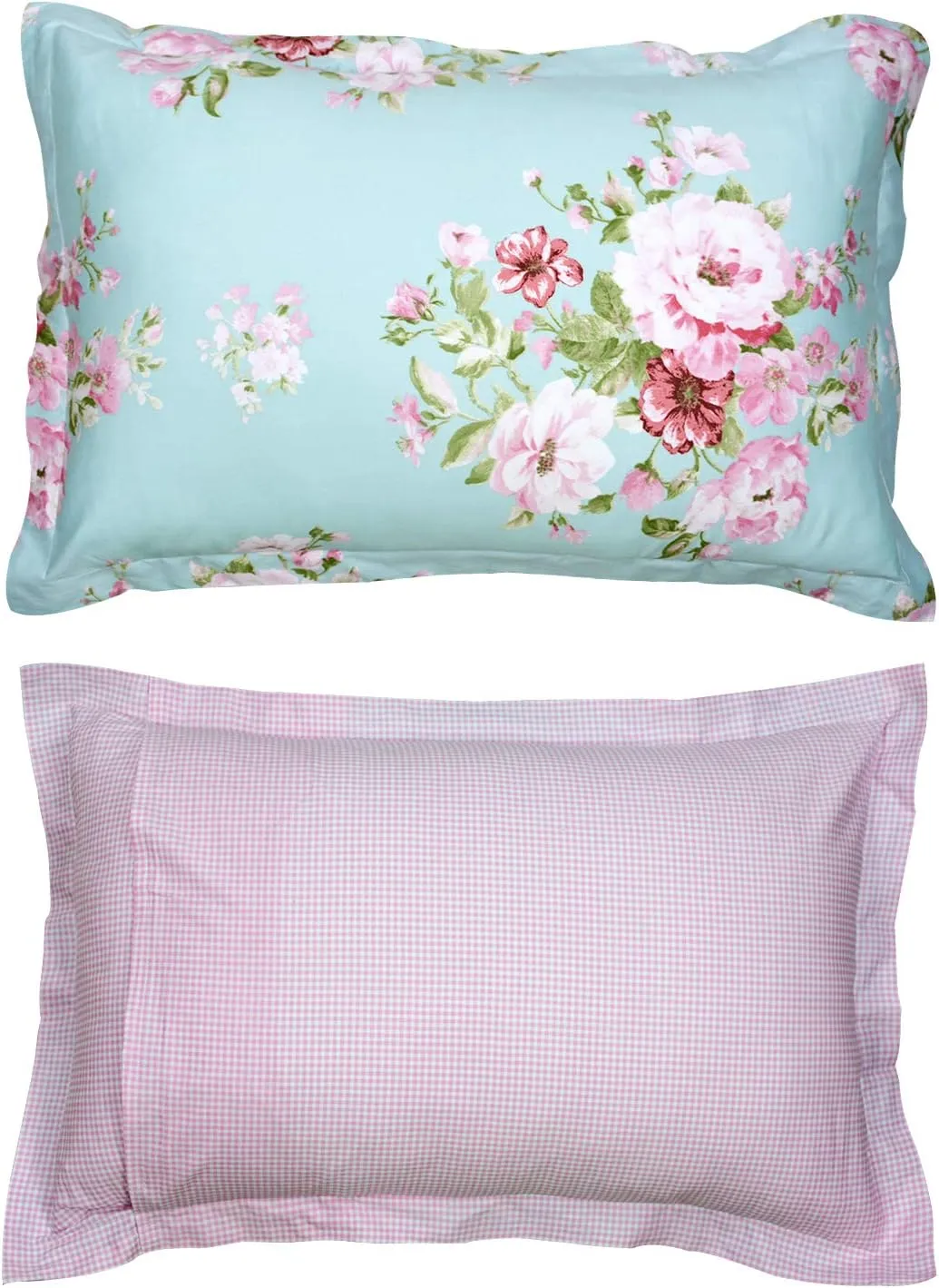 FADFAY Shabby Floral Duvet Cover Set Pink Grid Cotton Farmhouse Bedding with Hidden Zipper Closure 3 Pieces, 1duvet Cover & 2pillowcases,Twin Size