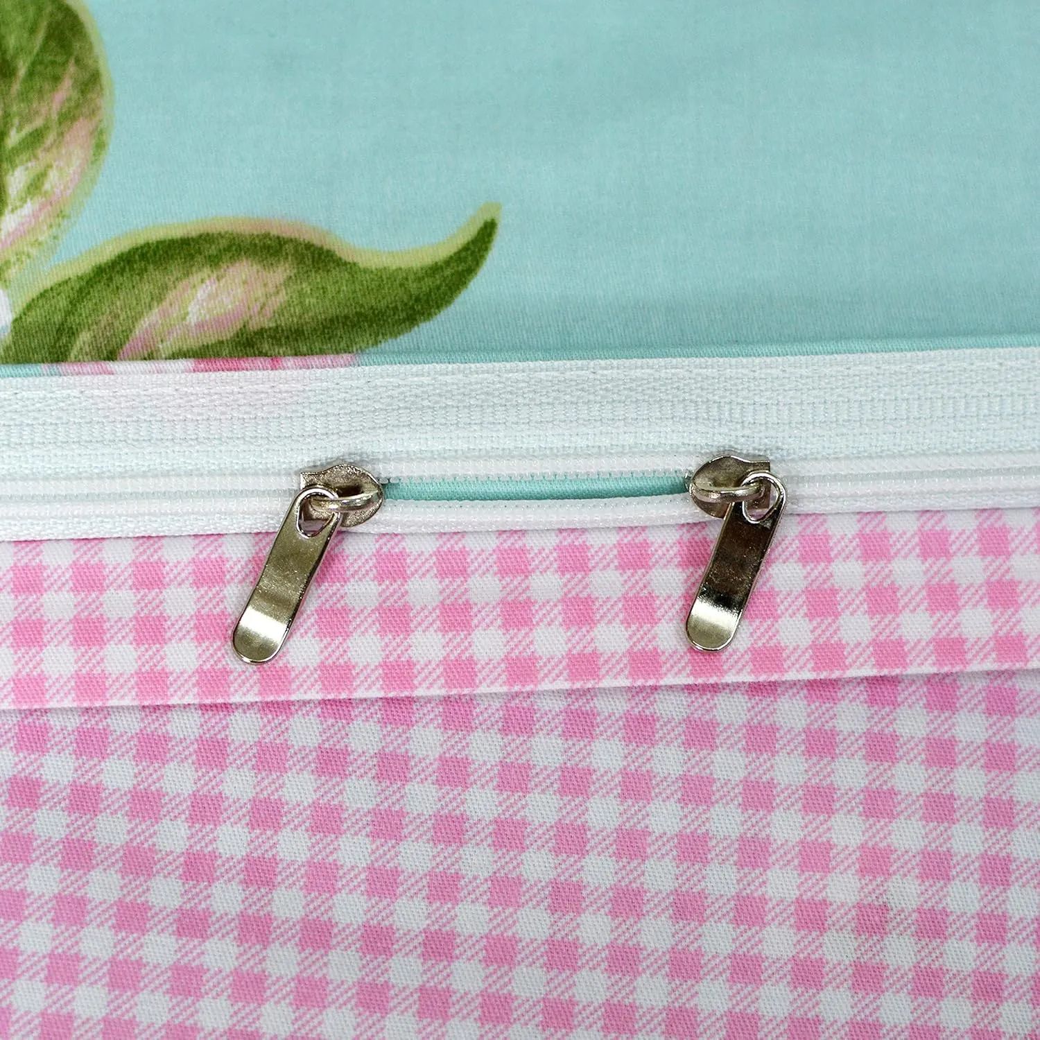 FADFAY Shabby Floral Duvet Cover Set Pink Grid Cotton Farmhouse Bedding with Hidden Zipper Closure 3 Pieces, 1duvet Cover & 2pillowcases,Twin Size
