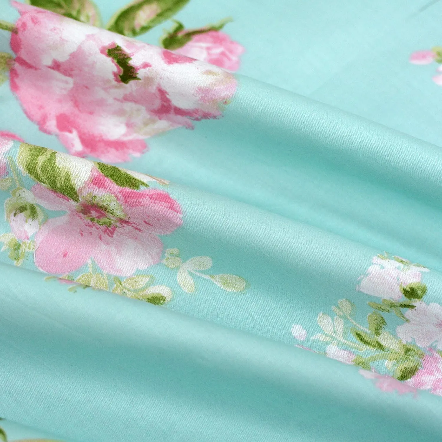FADFAY Shabby Floral Duvet Cover Set Pink Grid Cotton Farmhouse Bedding with Hidden Zipper Closure 3 Pieces, 1duvet Cover & 2pillowcases,Twin Size