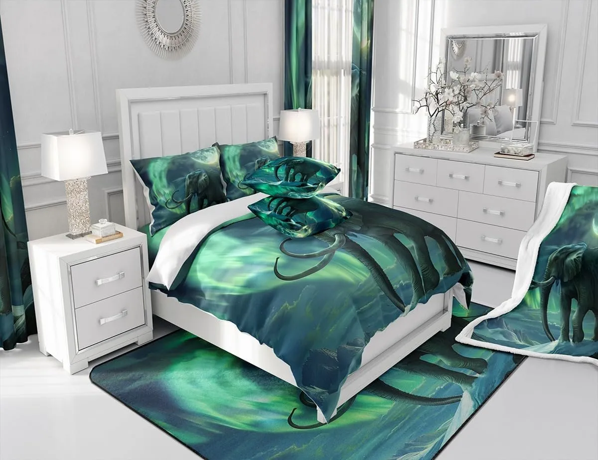 Feelyou Elephant Bed Sheets 3D Wild Animal Pattern Bedding Set for Kids Boys Girls Ethnic Elephant Print Fitted Sheets Moon Galaxy Home Decor Full Size,No Flat Sheet
