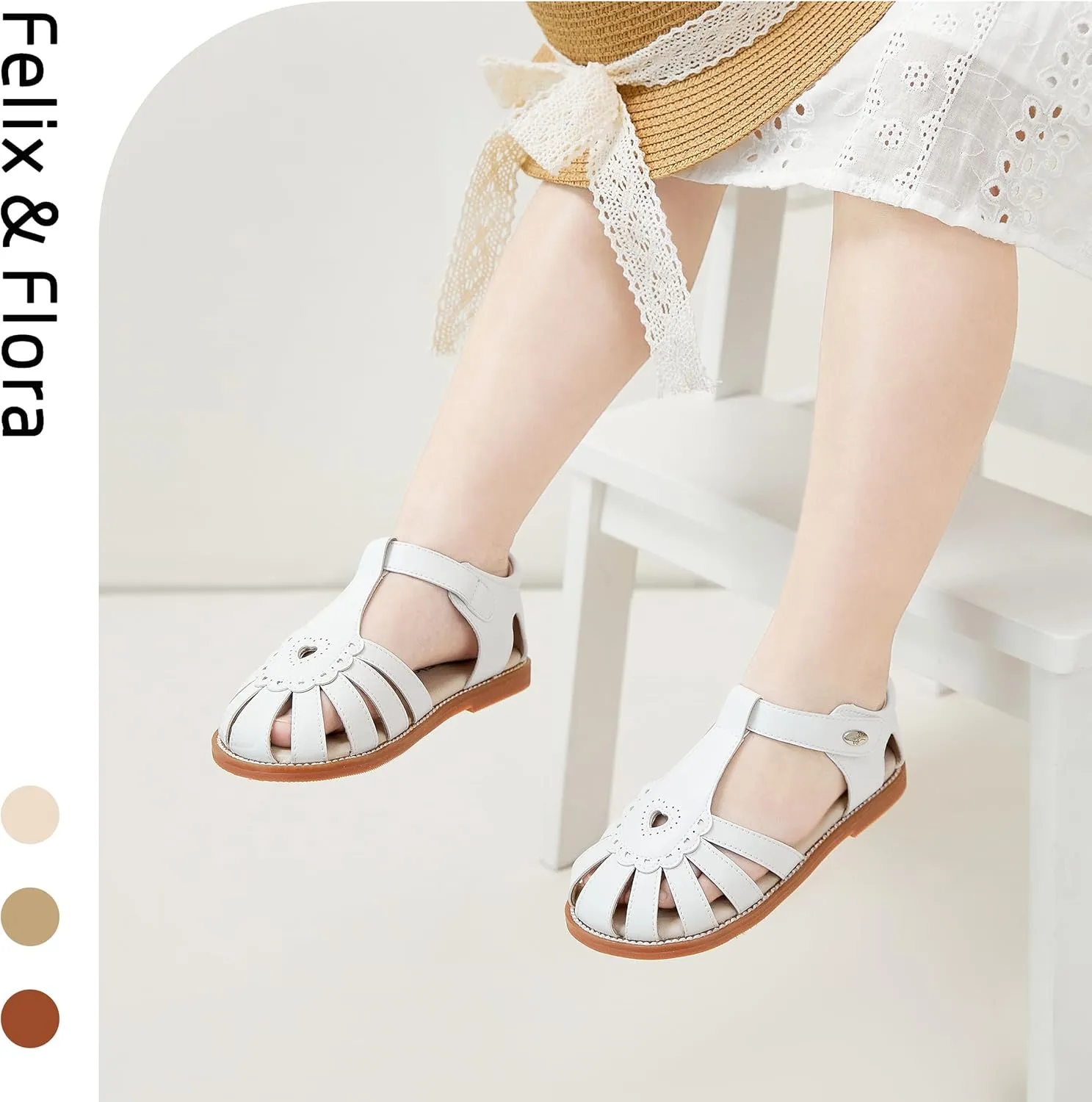 Felix & Flora Toddler Girls Sandals Flower Girl Shoes Soft Rubber Princess Summer Flat Shoes
