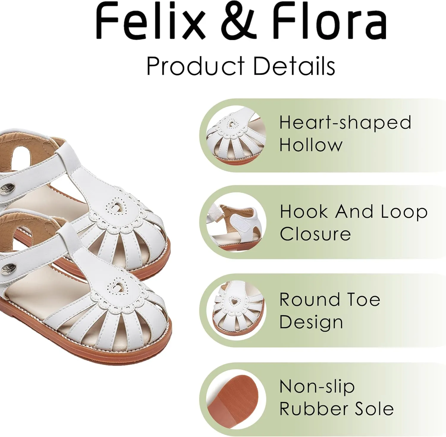 Felix & Flora Toddler Girls Sandals Flower Girl Shoes Soft Rubber Princess Summer Flat Shoes