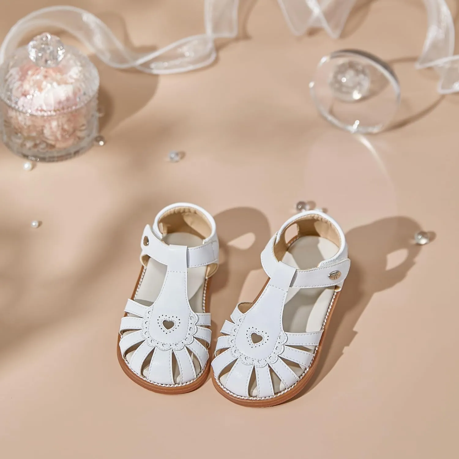 Felix & Flora Toddler Girls Sandals Flower Girl Shoes Soft Rubber Princess Summer Flat Shoes