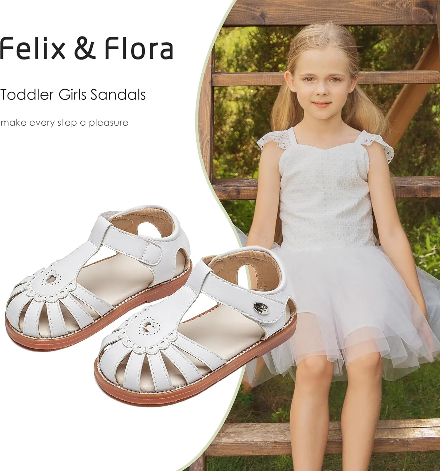 Felix & Flora Toddler Girls Sandals Flower Girl Shoes Soft Rubber Princess Summer Flat Shoes