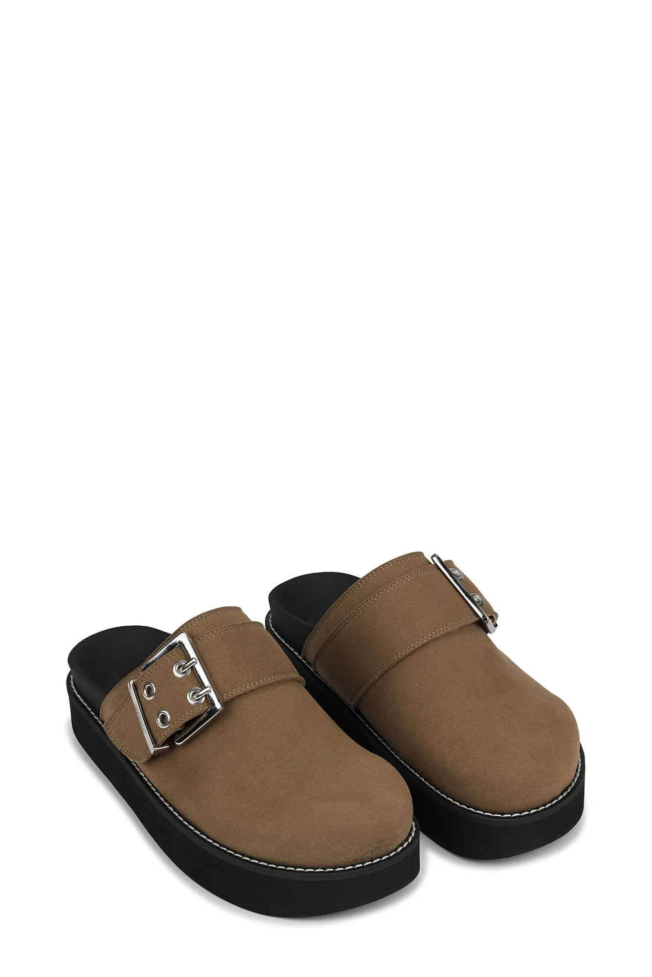 Feminine Buckle Mule Sandal Suede - Chocolate Fondant