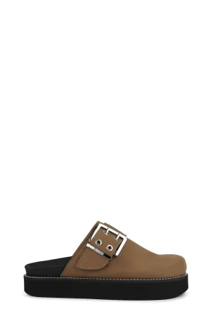 Feminine Buckle Mule Sandal Suede - Chocolate Fondant