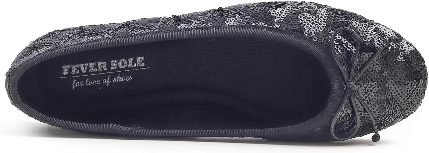 FEVERSOLE Women's Bling Soft Cushioned Comfort Flats Sparkle Party Ballets