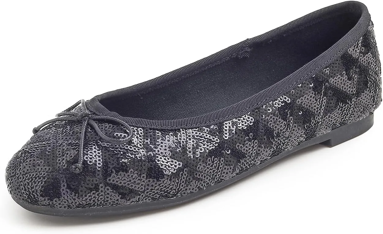 FEVERSOLE Women's Bling Soft Cushioned Comfort Flats Sparkle Party Ballets