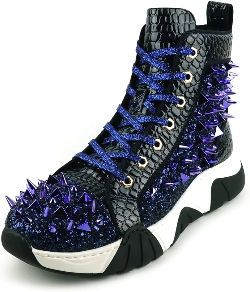 FI-2405 Glitter Spikes Lace Up High Top Sneaker