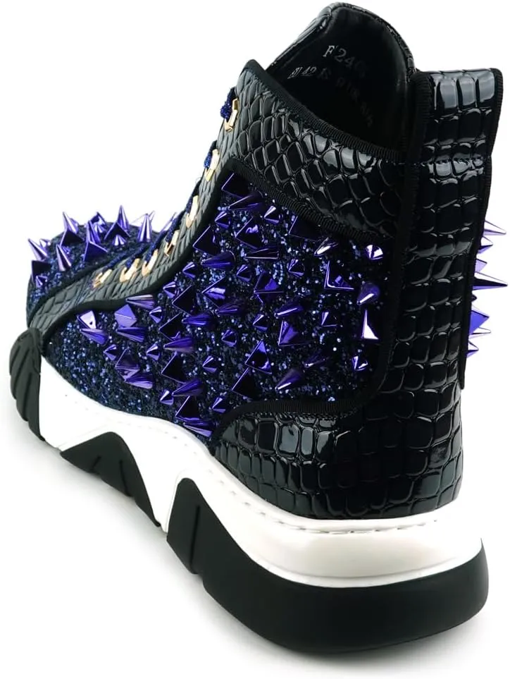 FI-2405 Glitter Spikes Lace Up High Top Sneaker