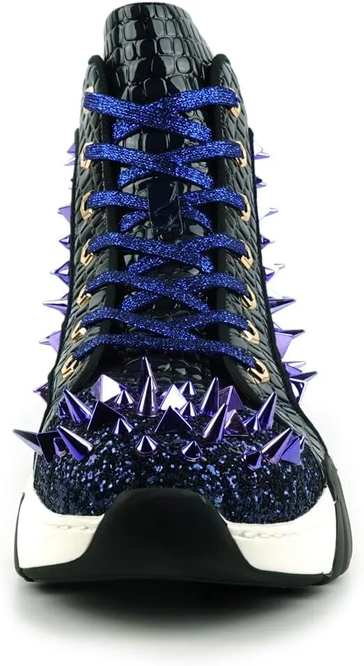 FI-2405 Glitter Spikes Lace Up High Top Sneaker