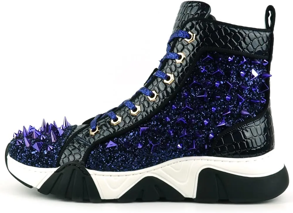 FI-2405 Glitter Spikes Lace Up High Top Sneaker