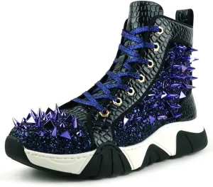 FI-2405 Glitter Spikes Lace Up High Top Sneaker