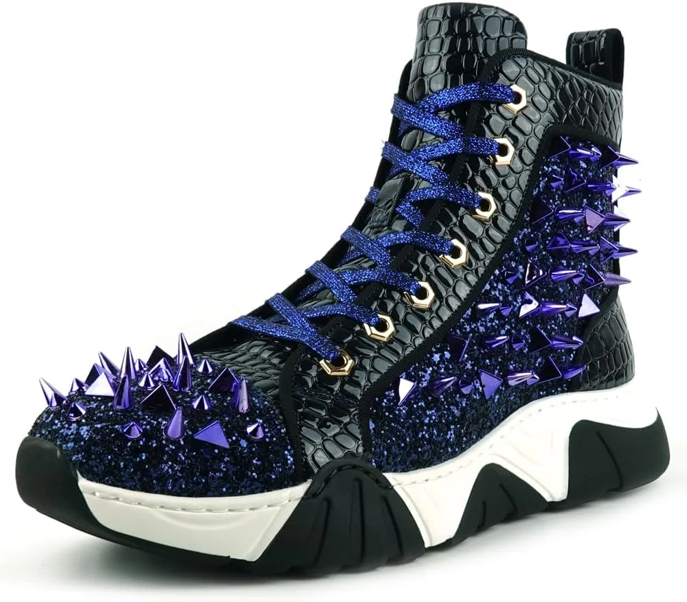 FI-2405 Glitter Spikes Lace Up High Top Sneaker