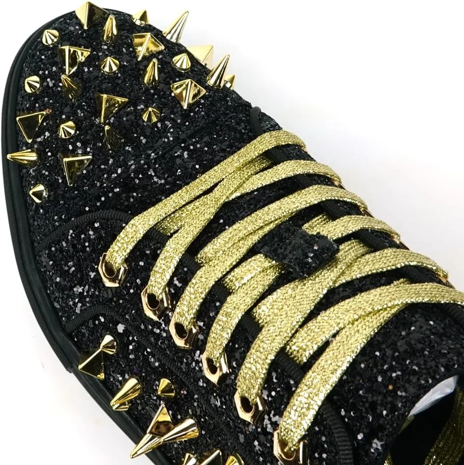 FI-2429 Glitter Spikes Cap Toe Lace up Sneaker