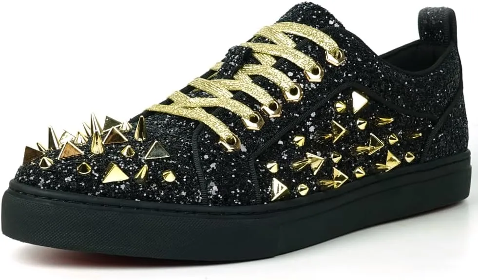 FI-2429 Glitter Spikes Cap Toe Lace up Sneaker