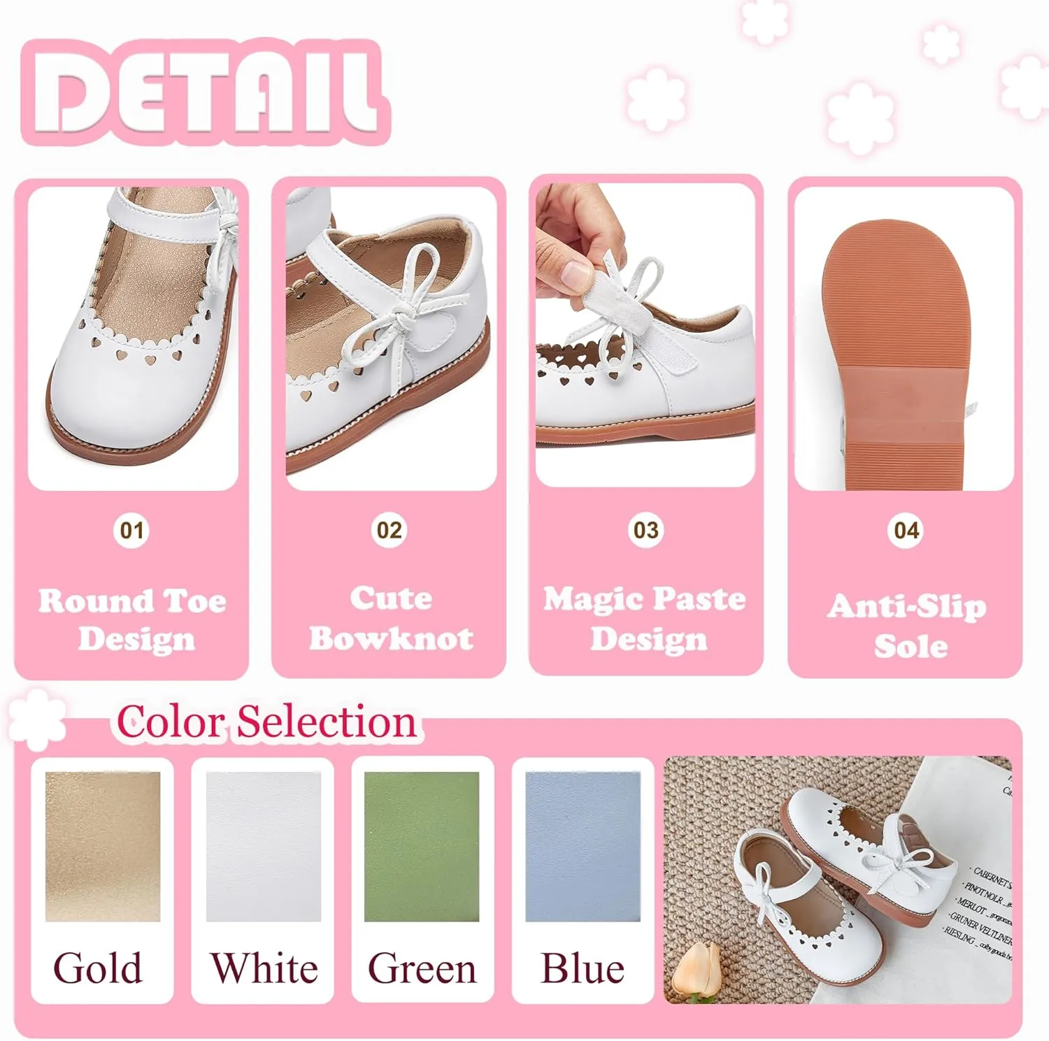Flaryzone Toddler Little Girl Mary Jane School Uniform Oxfords Flat Dress Shoes