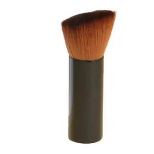 Flat Top Foundation Brush for Liquid and Powder, Short Handle Kabuki Makeup Brush with Slanted Head, Soft Bristles for Easy Blending and Contouring, Compact Travel Size Beauty Tool