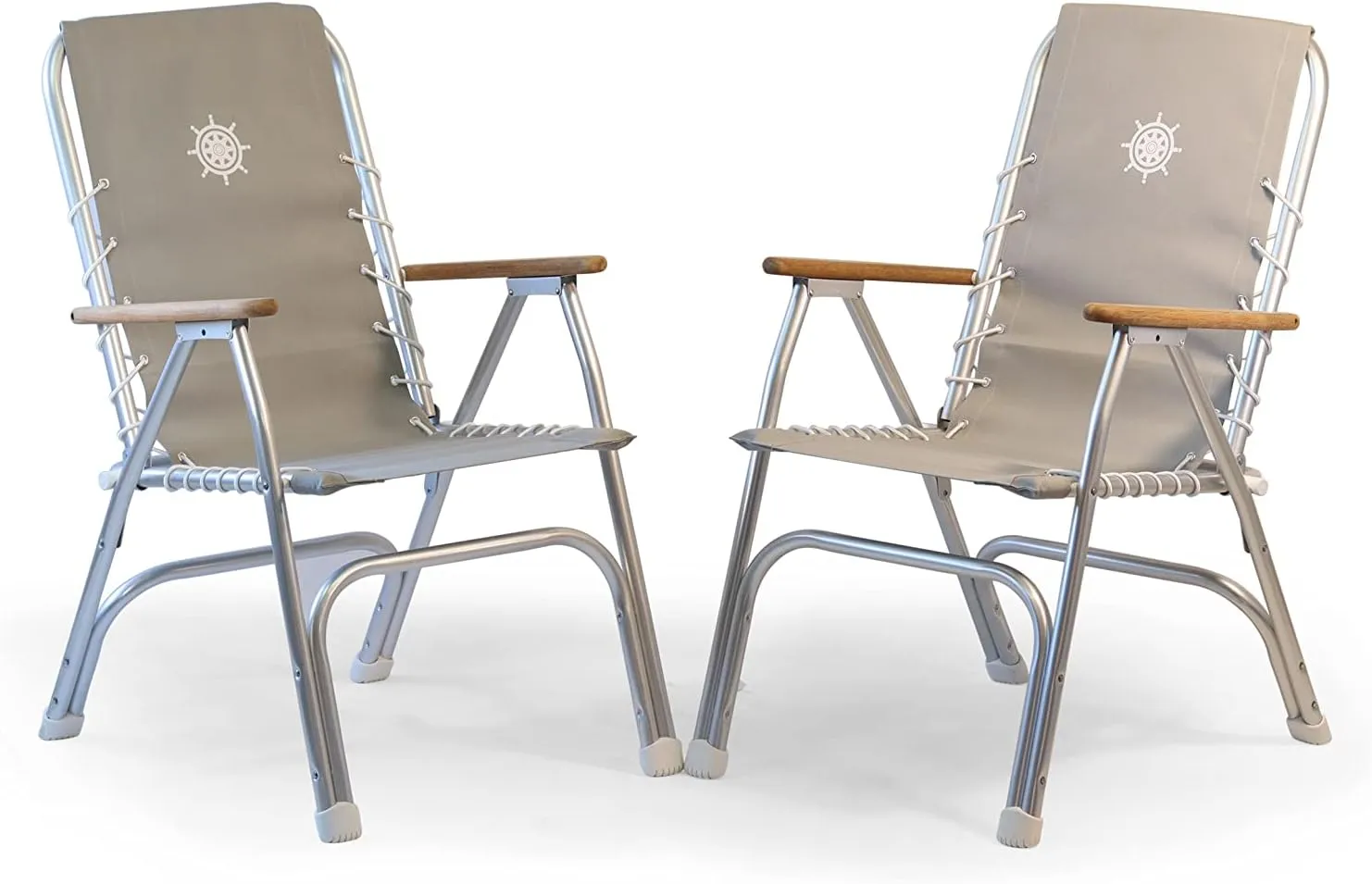 FORMA MARINE Boat Chairs High Back Grey Deck Folding Marine Aluminum Teak Furniture Set of 2 M150G