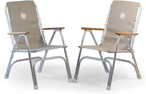 FORMA MARINE Boat Chairs High Back Grey Deck Folding Marine Aluminum Teak Furniture Set of 2 M150G