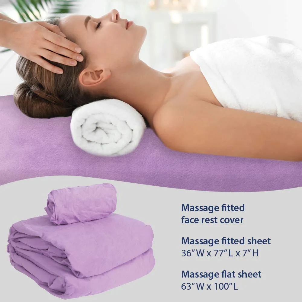 ForPro Premium Flannel 3-Piece Massage Sheet Set, Lavender, for Massage Tables, Includes Massage Flat Sheet, Massage Fitted Sheet, and Massage Fitted Face Rest Cover