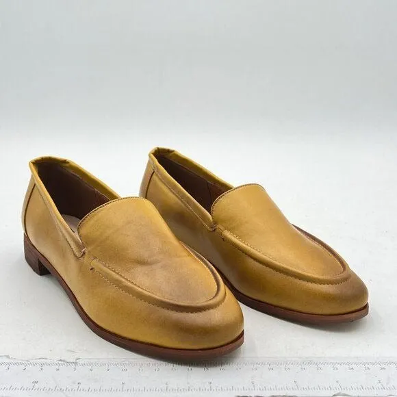 FOWT Yellow Wide Width Shoes Slip On Block Stripped Heel Pointed Toe Loafer