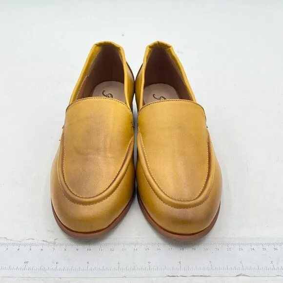 FOWT Yellow Wide Width Shoes Slip On Block Stripped Heel Pointed Toe Loafer