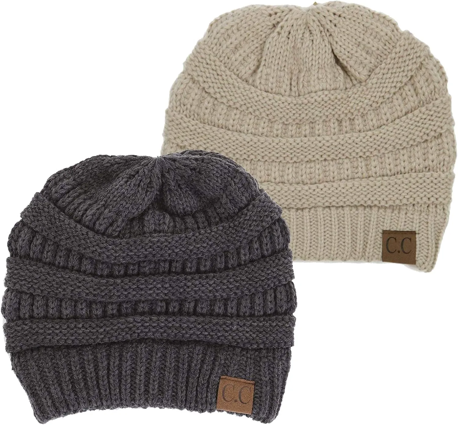 Funky Junque Solid Ribbed Beanie Soft Stretch Cable Knit Slouchy Hat Warm Skull Cap