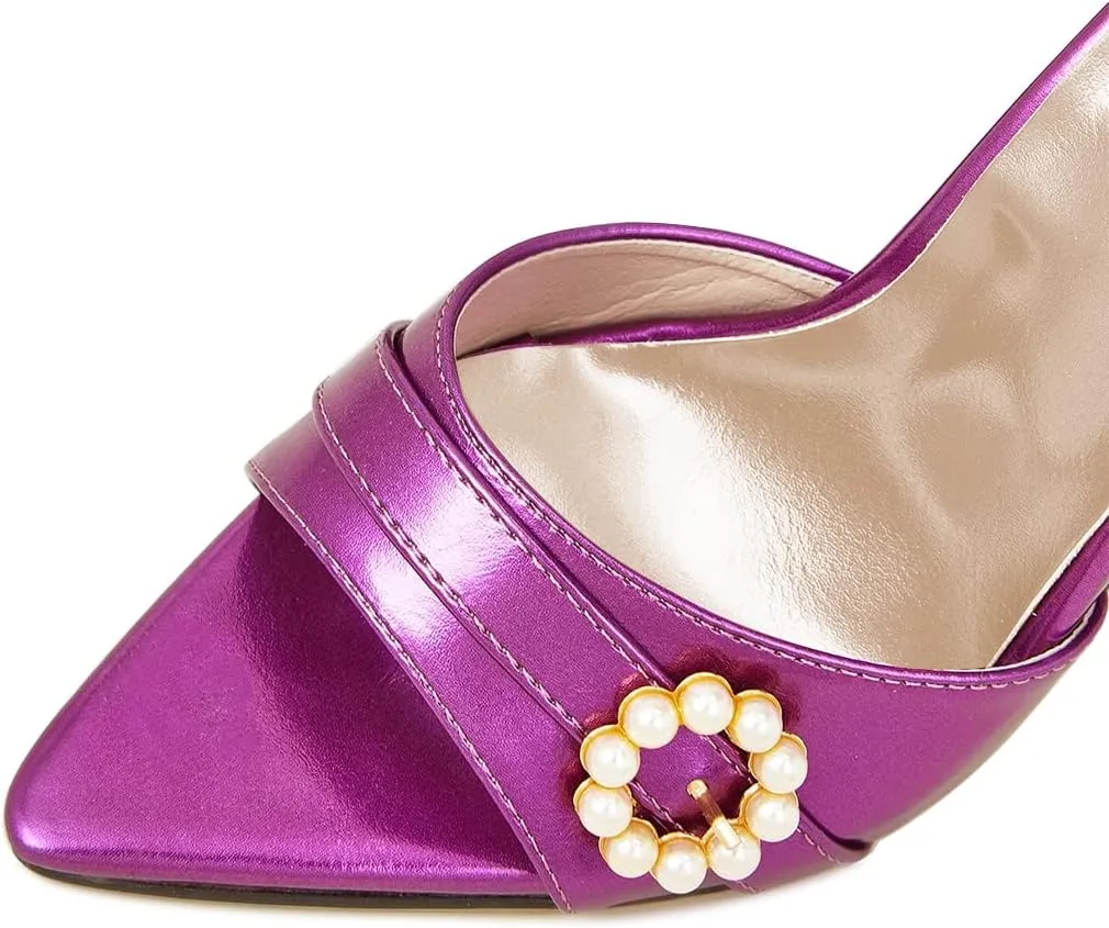 FYS Women Pointed Open Toe Mules Stiletto High Heel Pearls Sandals Slide Dress Party Prom Shoes Size 4-15 US