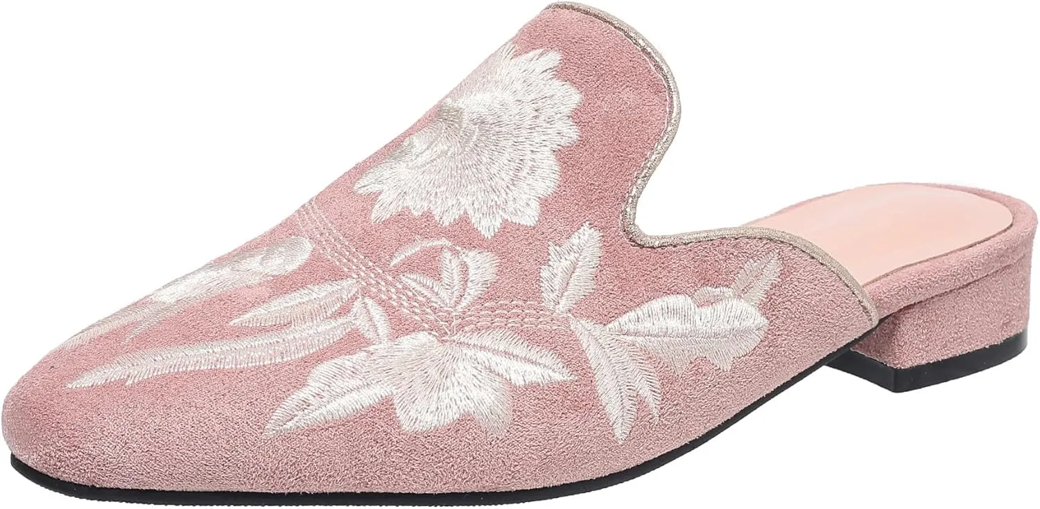Gicoiz Women Closed Toe Slippers Low Block Heel Mule Sandals