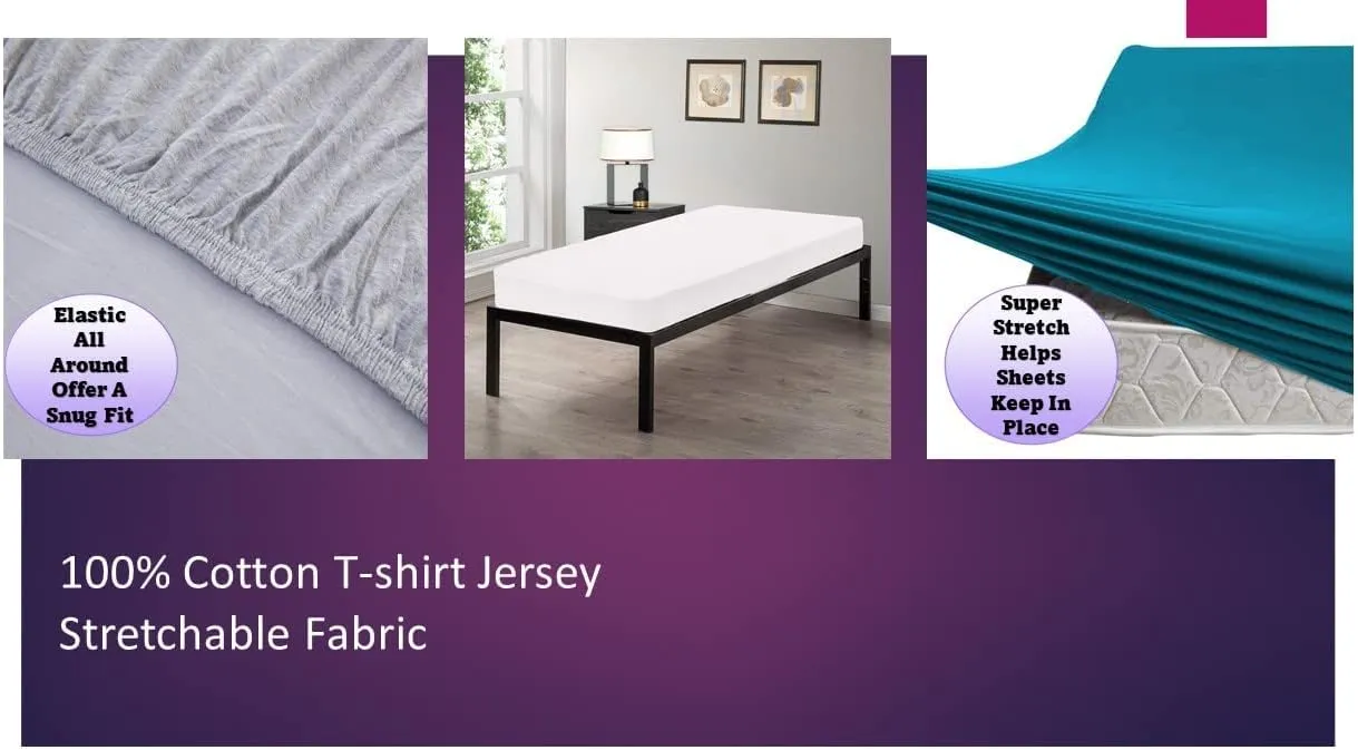 Gilbins 100% Combed T-Shirt Cotton Jersey Knit Camp Sheet Set, 1 Fitted cot Sheet, 1 Flat Sheet, 1 Standard Pillow case Black