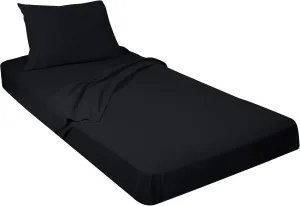 Gilbins 100% Combed T-Shirt Cotton Jersey Knit Camp Sheet Set, 1 Fitted cot Sheet, 1 Flat Sheet, 1 Standard Pillow case Black