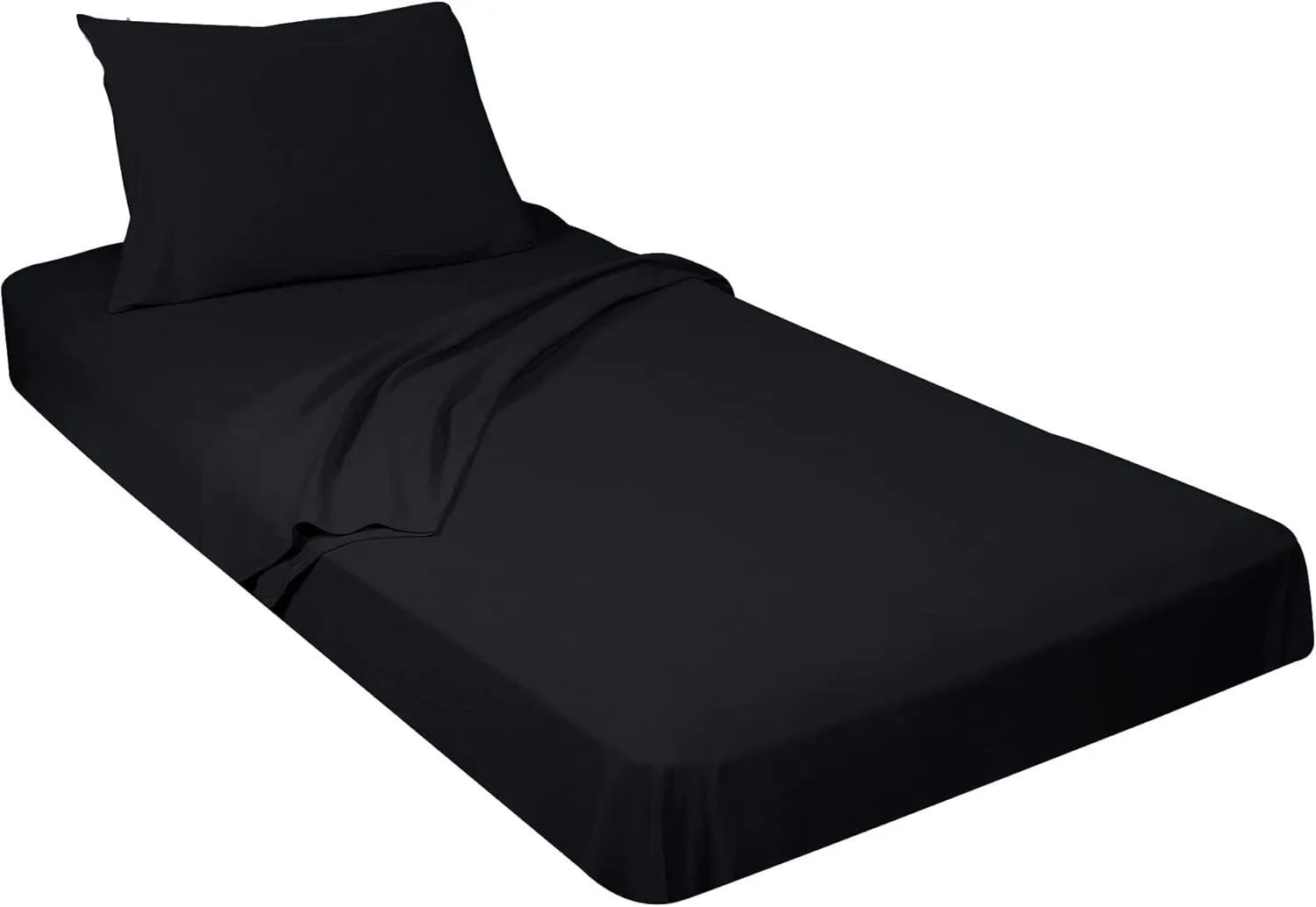 Gilbins 100% Combed T-Shirt Cotton Jersey Knit Camp Sheet Set, 1 Fitted cot Sheet, 1 Flat Sheet, 1 Standard Pillow case Black
