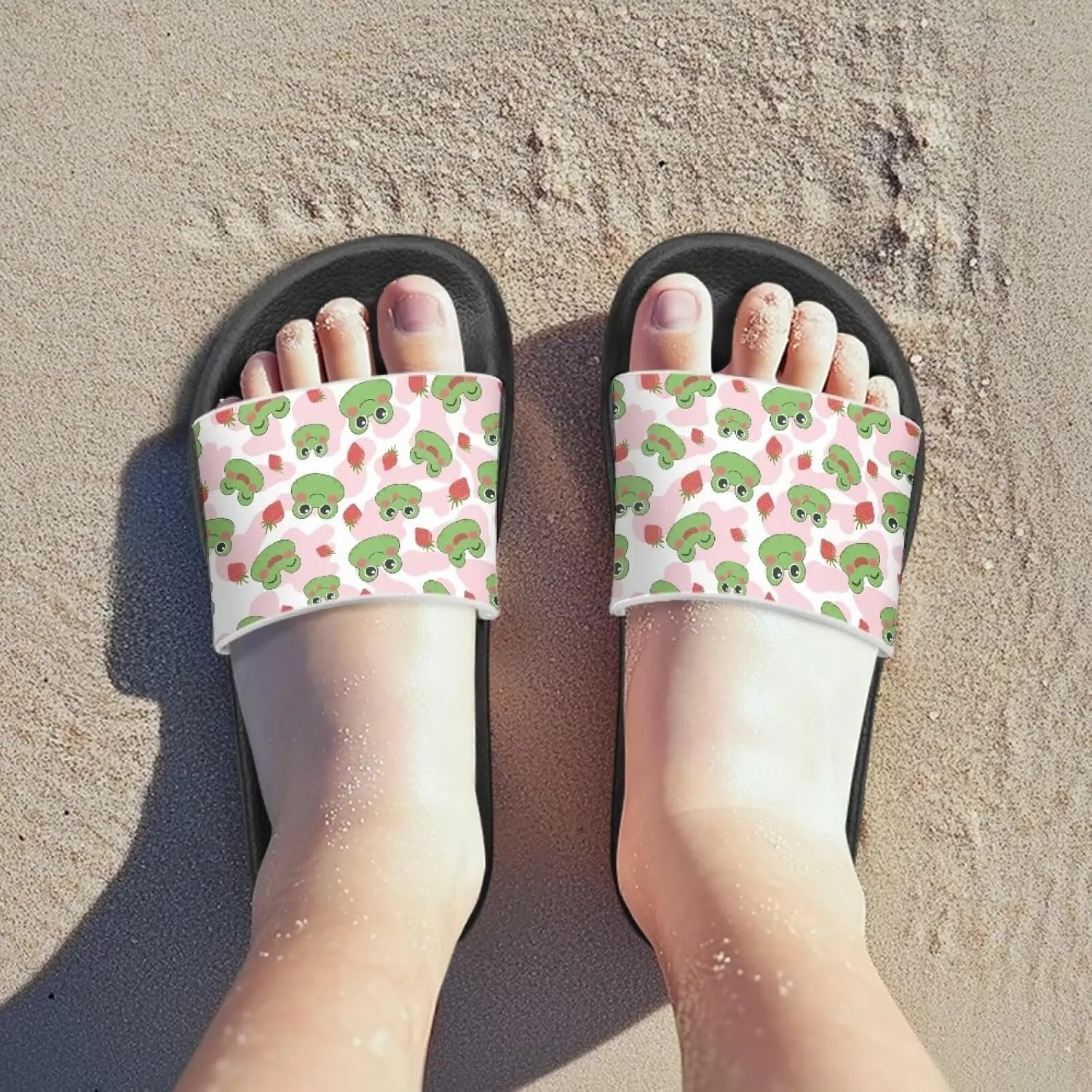 Girls Beach Slippers Open Toe Non Slip Summer Sandals Quick Drying Flat Sandals Soft Sole Bathroom Shoes