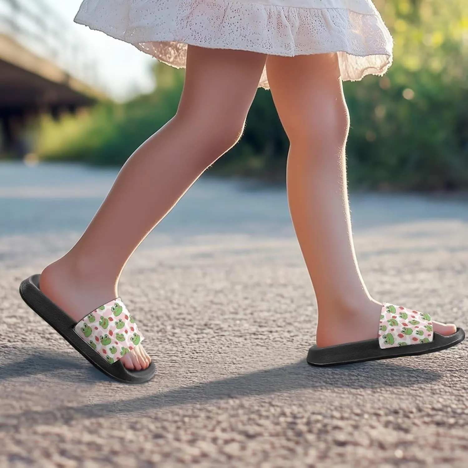 Girls Beach Slippers Open Toe Non Slip Summer Sandals Quick Drying Flat Sandals Soft Sole Bathroom Shoes