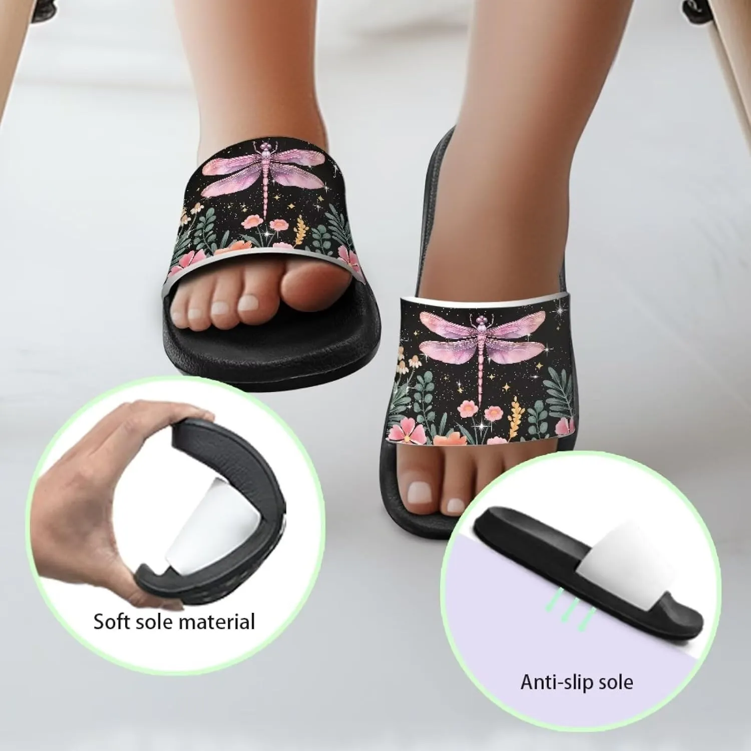 Girls Beach Slippers Open Toe Non Slip Summer Sandals Quick Drying Flat Sandals Soft Sole Bathroom Shoes