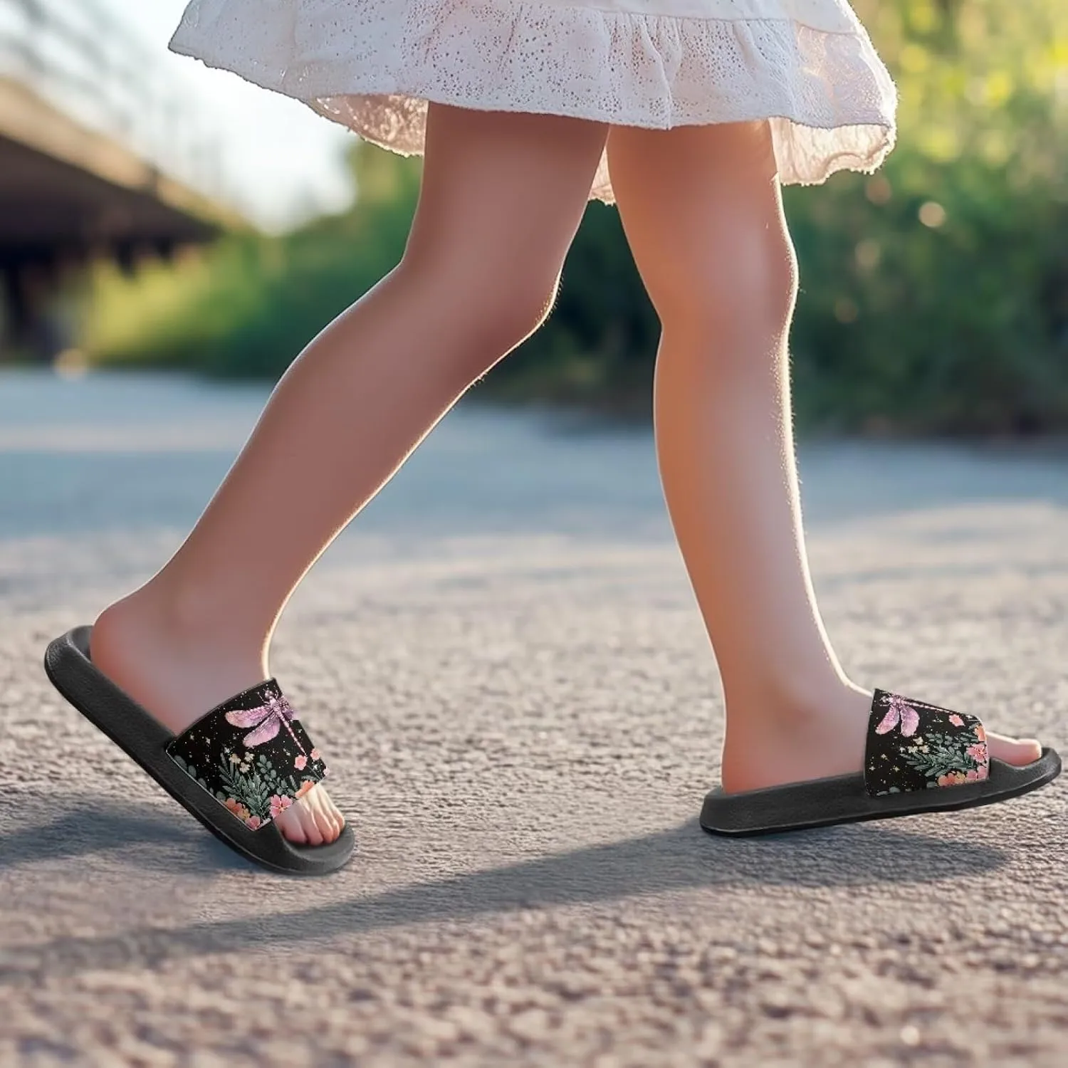 Girls Beach Slippers Open Toe Non Slip Summer Sandals Quick Drying Flat Sandals Soft Sole Bathroom Shoes