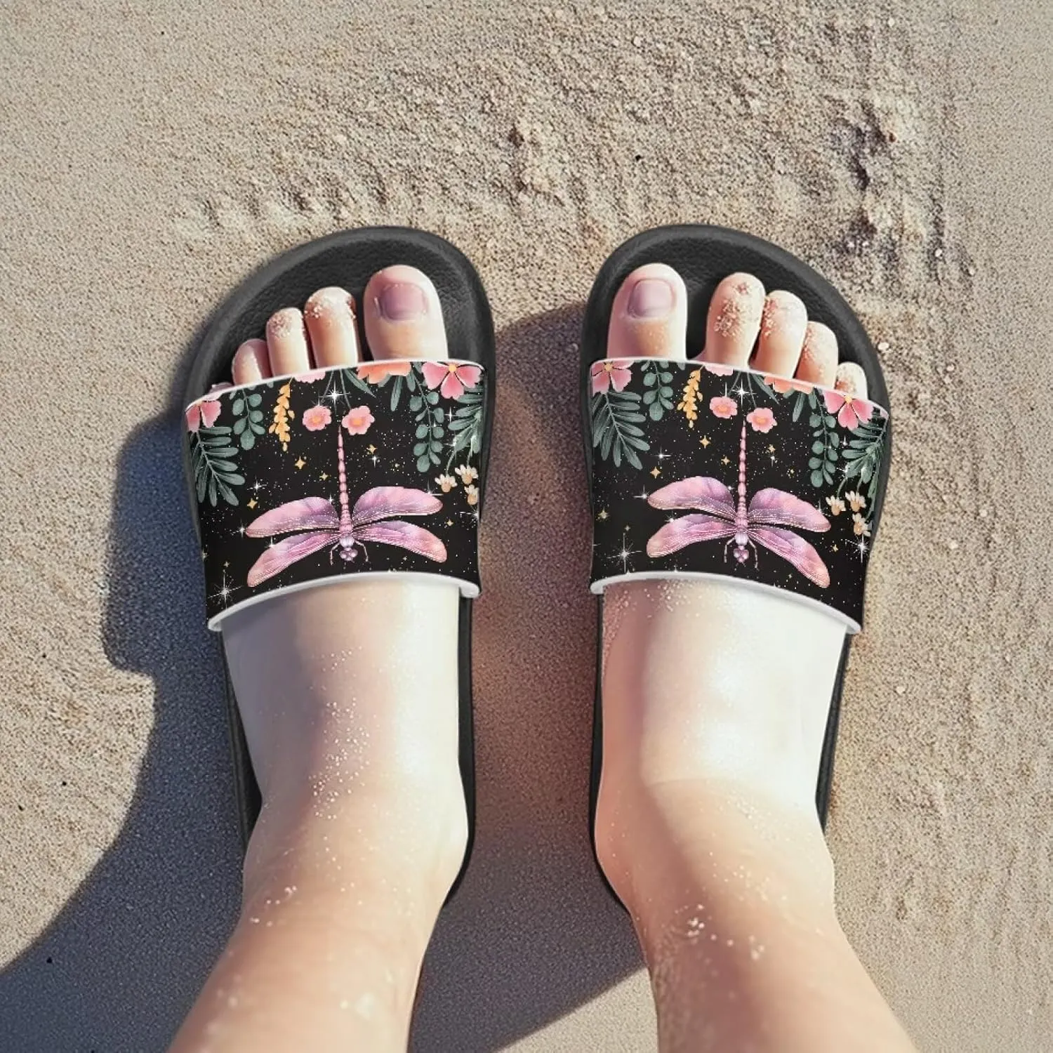 Girls Beach Slippers Open Toe Non Slip Summer Sandals Quick Drying Flat Sandals Soft Sole Bathroom Shoes